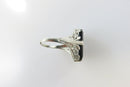 Art Deco 14K White Gold Onyx Plaque Eastern Star Filigree Ring Size 4