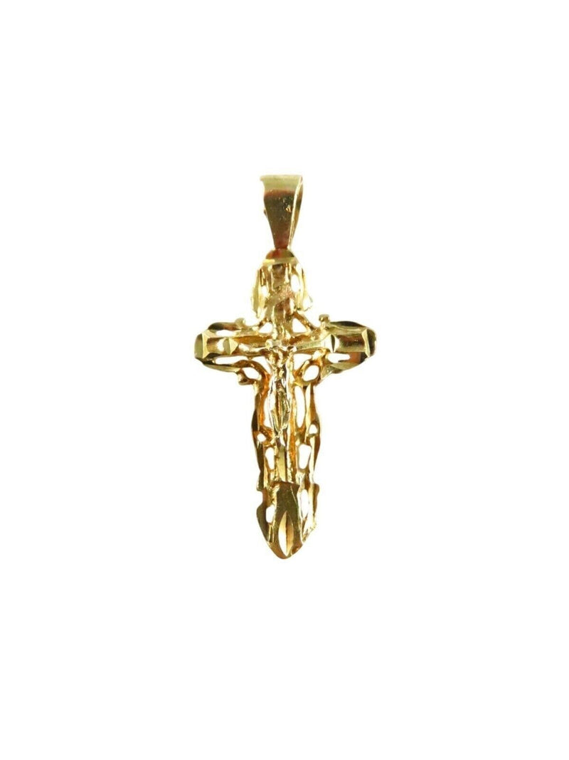 10K Gold Crucifix Pendant 1 3/8" High Etched Christian Cross product image for Just Stuff I Sell, clear front view, neutral background, original listing photo, optimized descriptive alt text, centered composition
