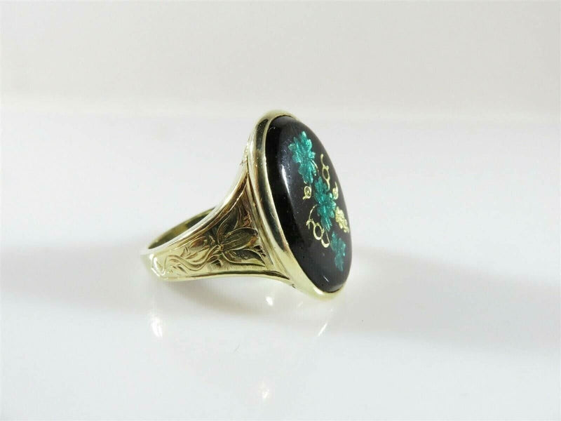 Antique 14K Statement Ring Enameled Leaf Grape Design with Chamfered Band Sz 6 product image for Just Stuff I Sell, clear front view, neutral background, original listing photo, optimized descriptive alt text, centered composition variant 10