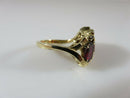 14K Gold Ring with 3 Oval Garnets & 6 Round Garnet Accents Mid-Century Sz 5