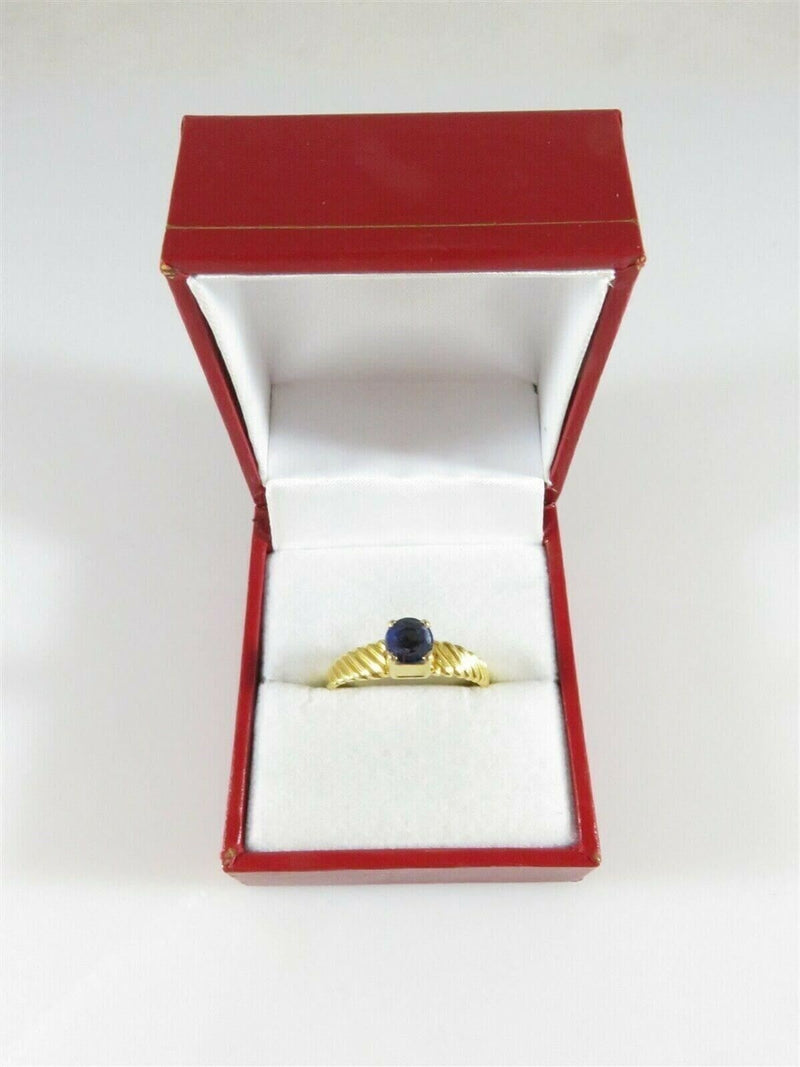 20K Gold .75 Carat Round Cut Natural Blue Sapphire Solitaire Ring Size 9.75