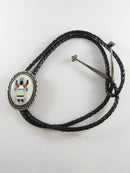 Circa 1960 Zuni Apache Ghan Crown Dancer Inlaid Sterling Silver Bolo Tie Bennett product image for Just Stuff I Sell, clear front view, neutral background, original listing photo, optimized descriptive alt text, centered composition
