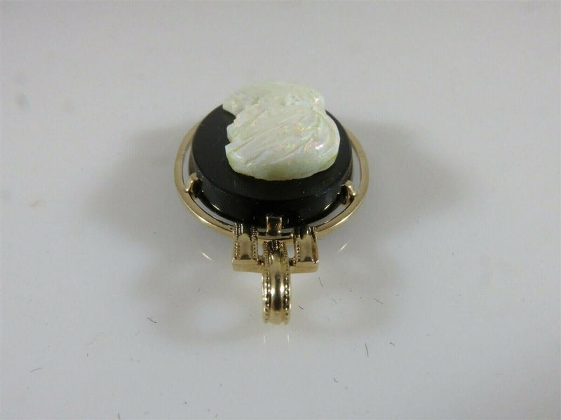 14K Yellow Gold Carved Opal Right Facing Cameo Onyx Pendant product image for Just Stuff I Sell, clear front view, neutral background, original listing photo, optimized descriptive alt text, centered composition variant 4
