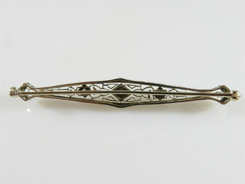 Art Deco White Gold Diamond Filigree Bar Brooch 14K – Antique Pin