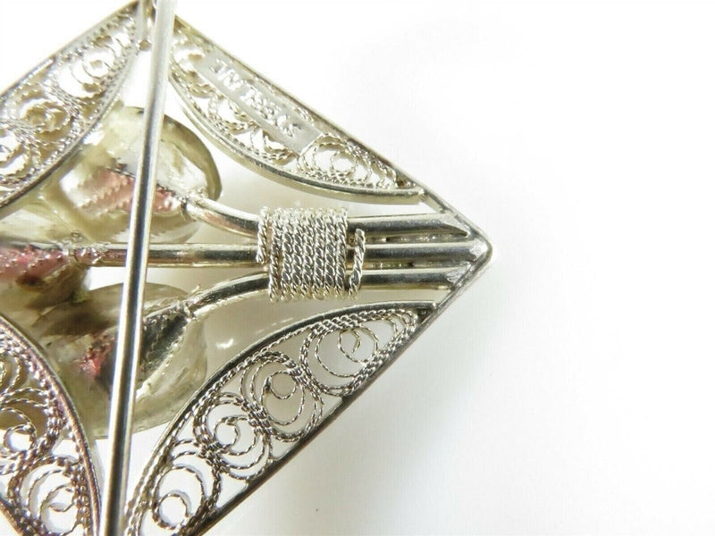 Vintage Diamond Shaped Sterling Silver Pierced Filigree Calla Lily Brooch product image for Just Stuff I Sell, clear front view, neutral background, original listing photo, optimized descriptive alt text, centered composition variant 7