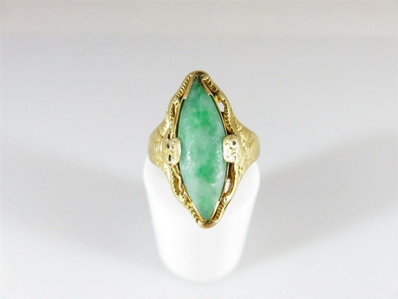 Solid Antique 20K Gold Navette Green White Nephrite Jade Ring Size 5 1/2 product image for Just Stuff I Sell, clear front view, neutral background, original listing photo, optimized descriptive alt text, centered composition