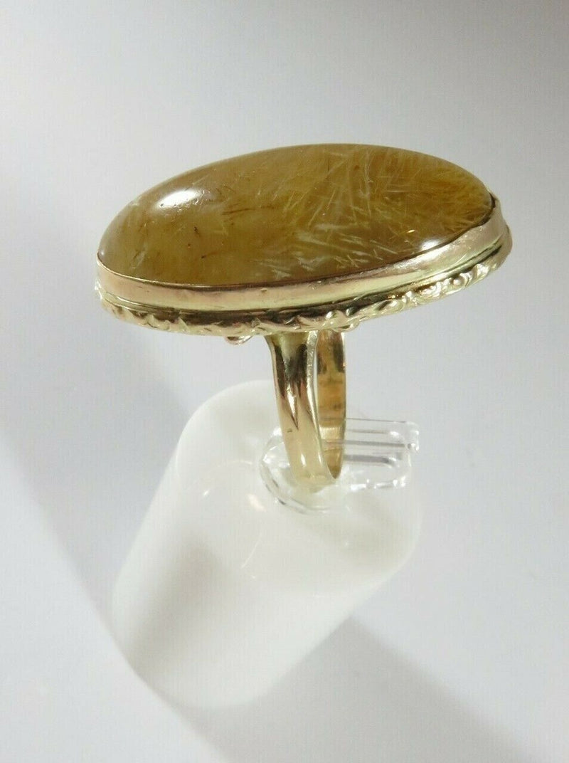 Vintage Mid-Century 10K Gold Rutilated Quartz Cabochon Ring Size 7