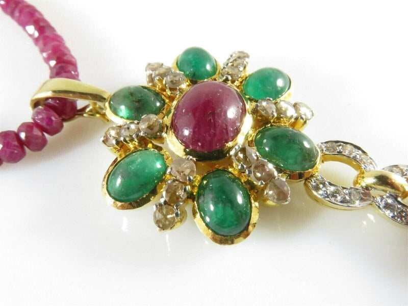 18K Gold 30 Diamond 6 Emerald & Ruby Enhancer With Custom Ruby Necklace product image for Just Stuff I Sell, clear front view, neutral background, original listing photo, optimized descriptive alt text, centered composition variant 9