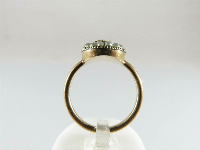 Georgian 14K Gold Garnet & Pearl Cluster Ring Antique Size 5.5