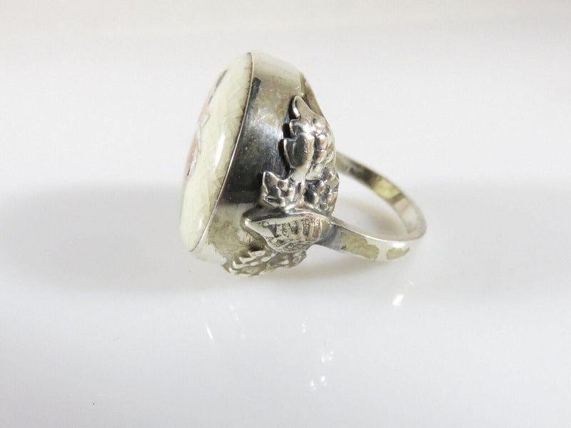 Japanese Satsuma Deity God of Fortune Hand Painted Button Ring Sterling product image for Just Stuff I Sell, clear front view, neutral background, original listing photo, optimized descriptive alt text, centered composition variant 4