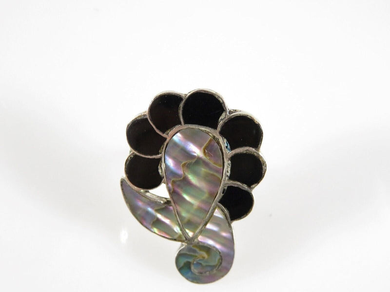 Vintage Abstract Style Unmatched Onyx Abalone & Sterling Disc Taxco ETM Single Earring product image for Just Stuff I Sell, clear front view, neutral background, original listing photo, optimized descriptive alt text, centered composition variant 3