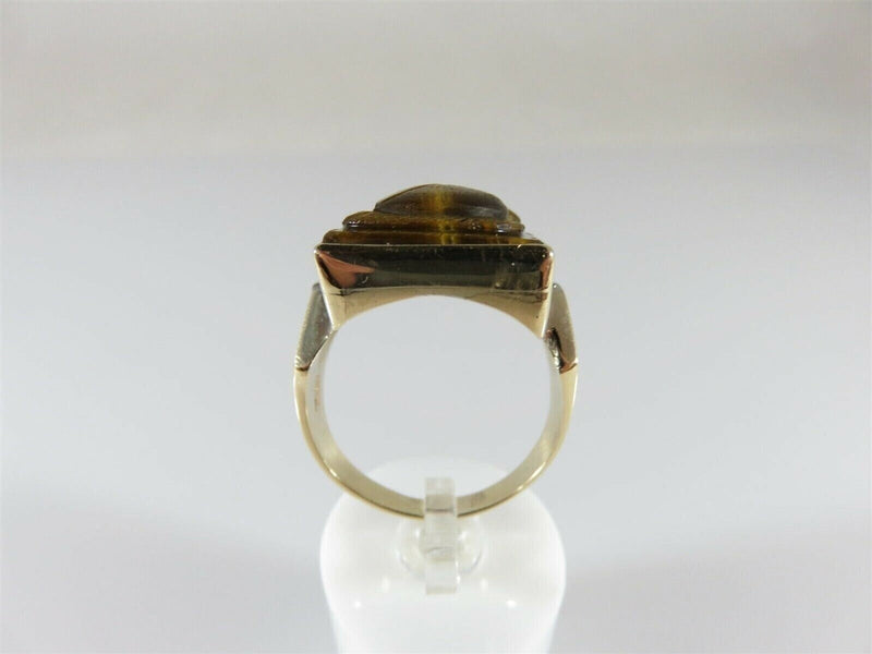 Carved Roman Soldiers In Profile 10K Gold Tigers Eye Diamond Ring Size 11.5 product image for Just Stuff I Sell, clear front view, neutral background, original listing photo, optimized descriptive alt text, centered composition variant 4
