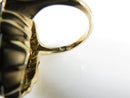 10K Gold Victorian Revival Onyx Plaque Ring Bold Flower Statement Size 6.5