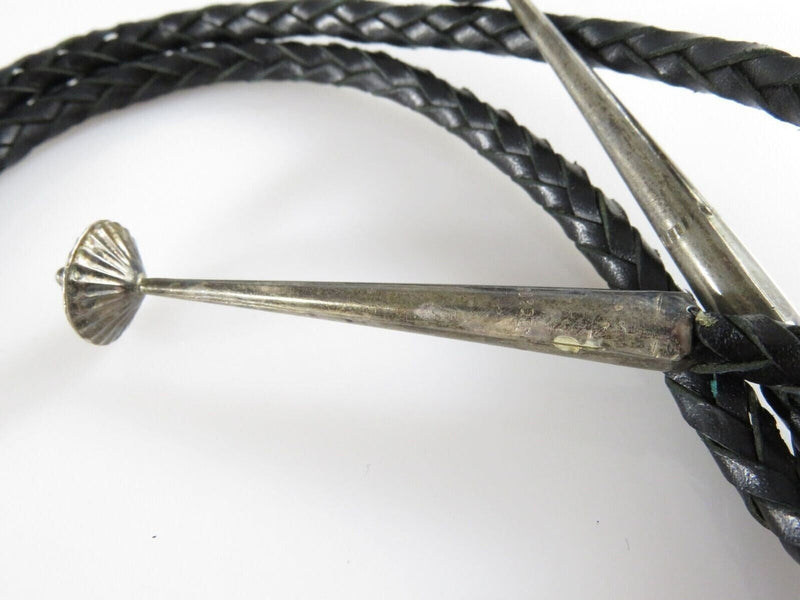 Circa 1960 Zuni Apache Ghan Crown Dancer Inlaid Sterling Silver Bolo Tie Bennett product image for Just Stuff I Sell, clear front view, neutral background, original listing photo, optimized descriptive alt text, centered composition variant 3