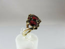14K Gold Ring with 3 Oval Garnets & 6 Round Garnet Accents Mid-Century Sz 5