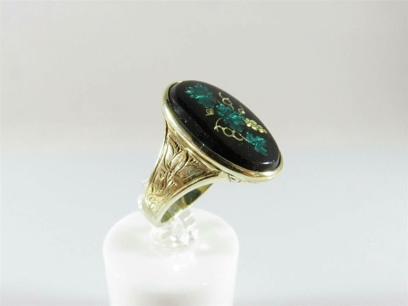 Antique 14K Statement Ring Enameled Leaf Grape Design with Chamfered Band Sz 6 product image for Just Stuff I Sell, clear front view, neutral background, original listing photo, optimized descriptive alt text, centered composition variant 3