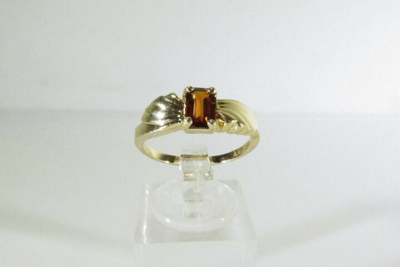 Lovely 14K Yellow Gold and Nice Emerald Cut Citrine Ring w/ Wing Style Band Sz 7 product image for Just Stuff I Sell, clear front view, neutral background, original listing photo, optimized descriptive alt text, centered composition