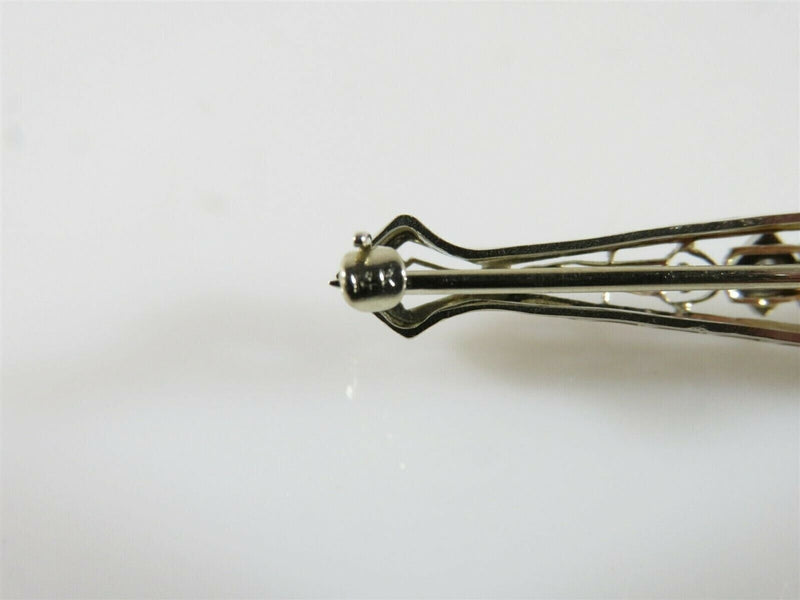 Art Deco White Gold Diamond Filigree Bar Brooch 14K – Antique Pin