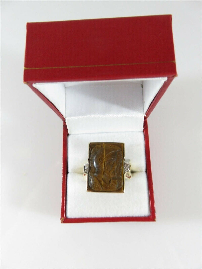 Carved Roman Soldiers In Profile 10K Gold Tigers Eye Diamond Ring Size 11.5 product image for Just Stuff I Sell, clear front view, neutral background, original listing photo, optimized descriptive alt text, centered composition variant 5