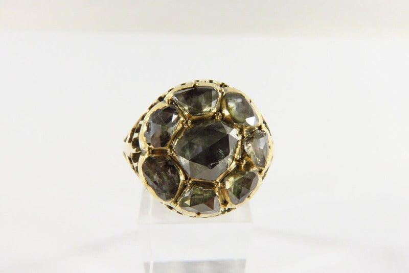 Victorian Round Rose Cut Diamond Cluster Statement Ring Unisex Size 10