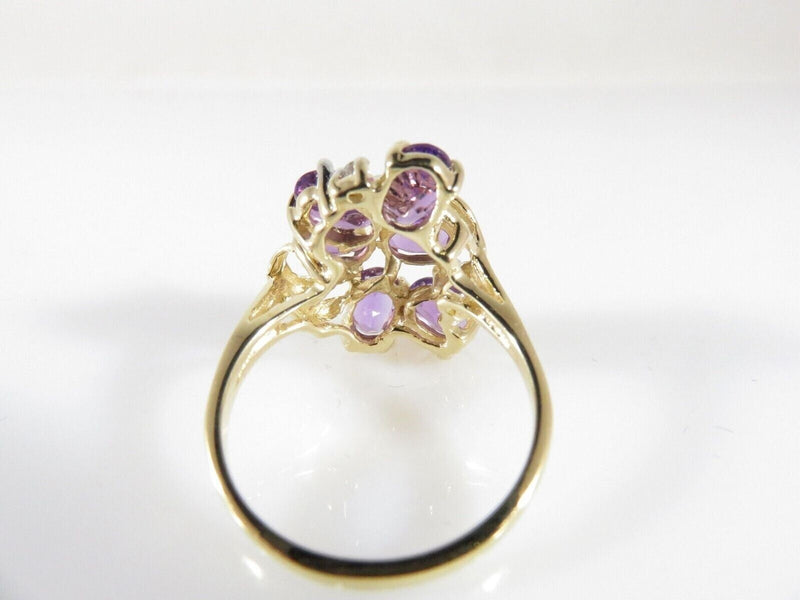 Vintage 14K Gold FL Amethyst Diamond Cluster Ring 7-Stone Split Shank Sz 6.75