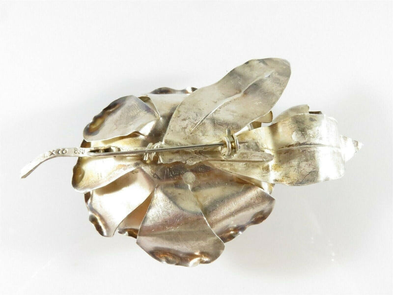 Vintage Taxco Mexico .999 Silver Flower Brooch Made of Silver Sheets 4" x 2 1/4" product image for Just Stuff I Sell, clear front view, neutral background, original listing photo, optimized descriptive alt text, centered composition variant 9