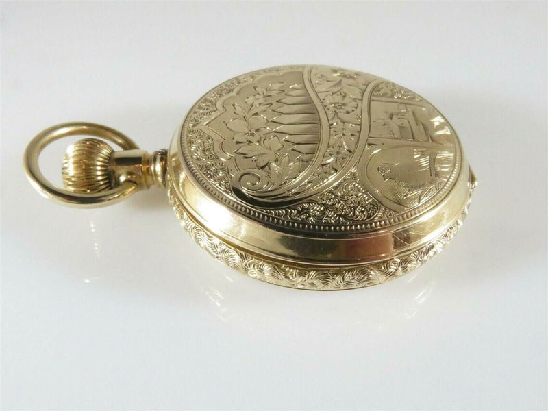 14K Gold 1888 Victorian Size 6S Hampden Hunter Cased Pocket Watch product image for Just Stuff I Sell, clear front view, neutral background, original listing photo, optimized descriptive alt text, centered composition variant 6