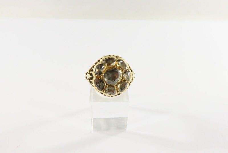 Victorian Round Rose Cut Diamond Cluster Statement Ring Unisex Size 10