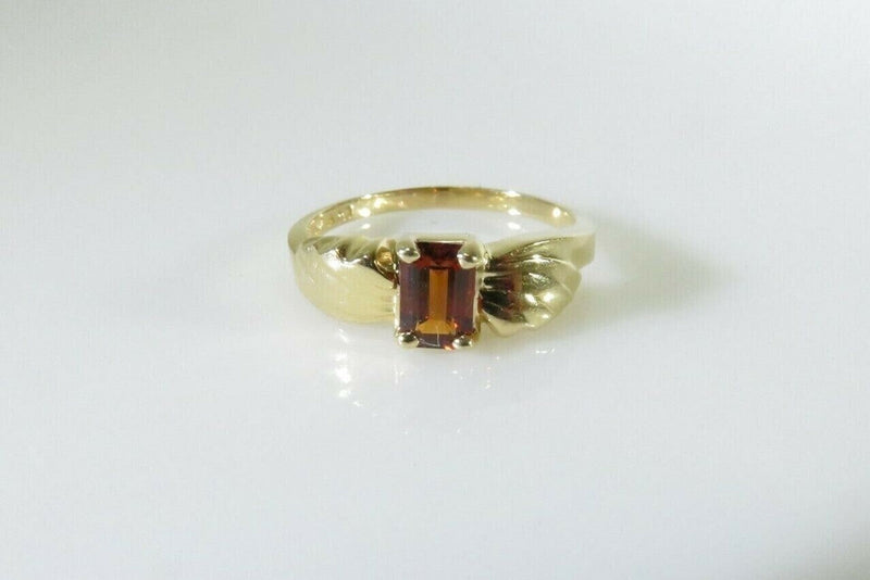 Lovely 14K Yellow Gold and Nice Emerald Cut Citrine Ring w/ Wing Style Band Sz 7 product image for Just Stuff I Sell, clear front view, neutral background, original listing photo, optimized descriptive alt text, centered composition variant 5