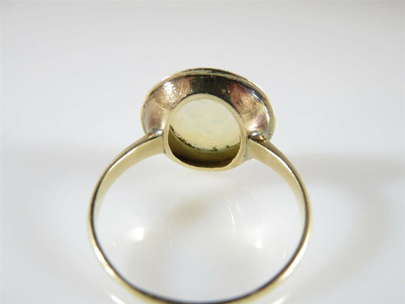 Victorian 14K Yellow Gold Opalescent Glass Cabochon Ring Size 8.5