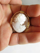 10K Gold Art Nouveau Large Right Facing Floral Cameo Brooch Pendant product image for Just Stuff I Sell, clear front view, neutral background, original listing photo, optimized descriptive alt text, centered composition variant 11