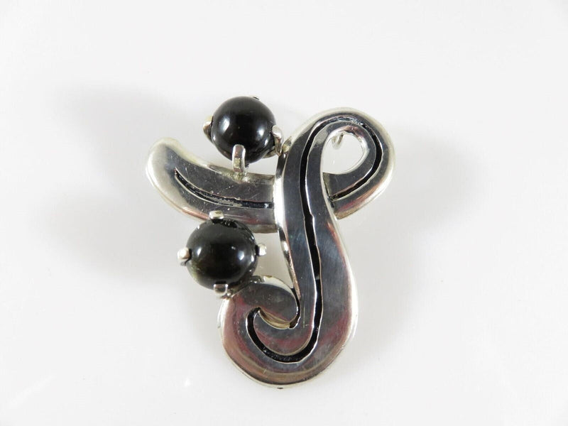 Fetching Modernist Swirling Silver & Onyx Brooch Pendant Taxco TC Conjoined Old product image for Just Stuff I Sell, clear front view, neutral background, original listing photo, optimized descriptive alt text, centered composition variant 2