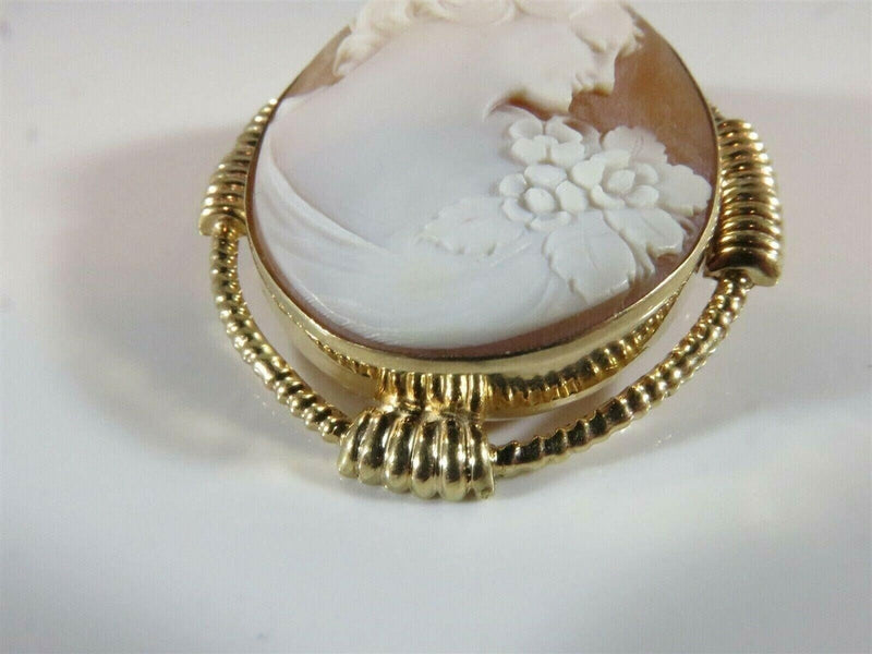 10K Gold Art Nouveau Large Right Facing Floral Cameo Brooch Pendant product image for Just Stuff I Sell, clear front view, neutral background, original listing photo, optimized descriptive alt text, centered composition variant 5