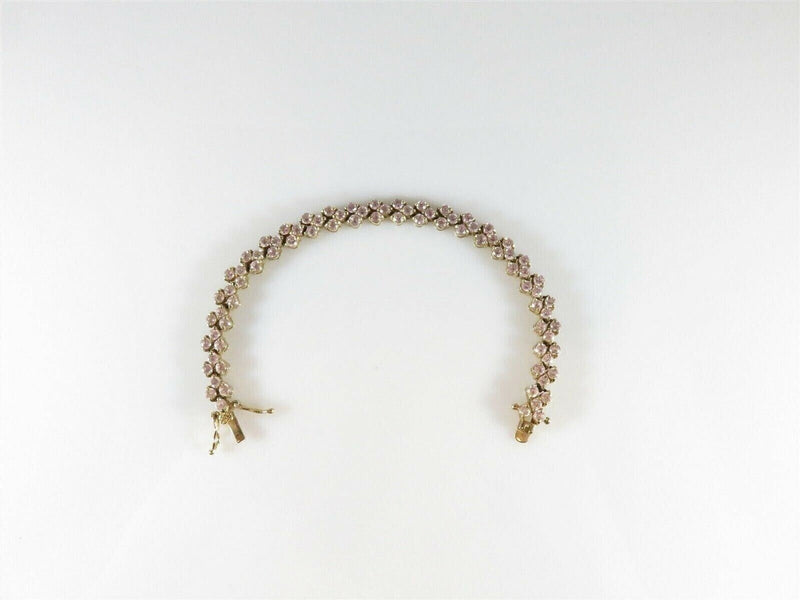 Stylish Gold Washed Sterling Silver 7 1/4" Long Faceted Pink Glass Link Bracelet product image for Just Stuff I Sell, clear front view, neutral background, original listing photo, optimized descriptive alt text, centered composition variant 3