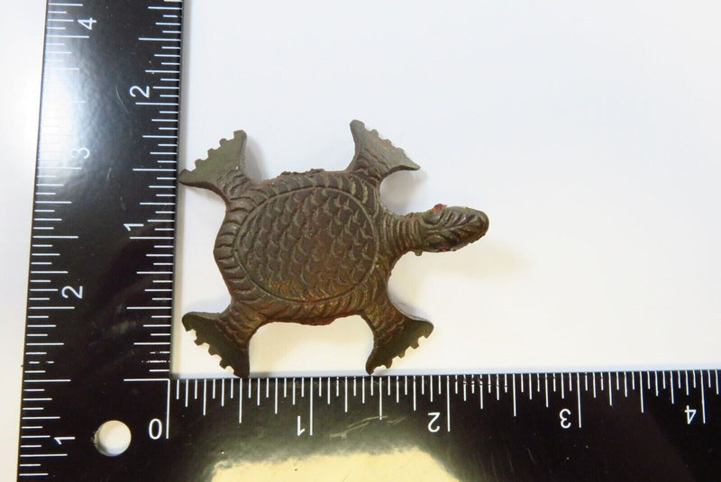 Small Brass Turtle with Little Red Eyes and Scratchy Paws / Vintage