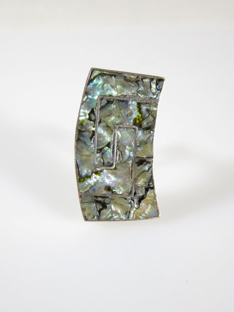 Modernist Mate-less Curved Abalone & Sterling Taxco Mexico Single Screw Back Earring product image for Just Stuff I Sell, clear front view, neutral background, original listing photo, optimized descriptive alt text, centered composition