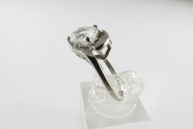 Vintage 10K White Gold Lab Created Quartz Bypass Ring Size 5.5 S-F Inc