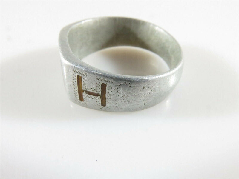 Rare Victorian Era Aluminum Men's Letter H Signet Ring Inlaid Chamfered Size 10. product image for Just Stuff I Sell, clear front view, neutral background, original listing photo, optimized descriptive alt text, centered composition variant 9