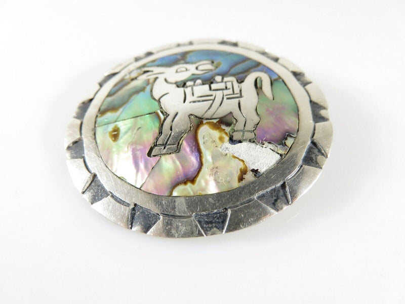 Vintage 925 Fancy Pack Mule Brooch Abalone Inlay Taxco FCA Eagle 3 Pendant product image for Just Stuff I Sell, clear front view, neutral background, original listing photo, optimized descriptive alt text, centered composition variant 2