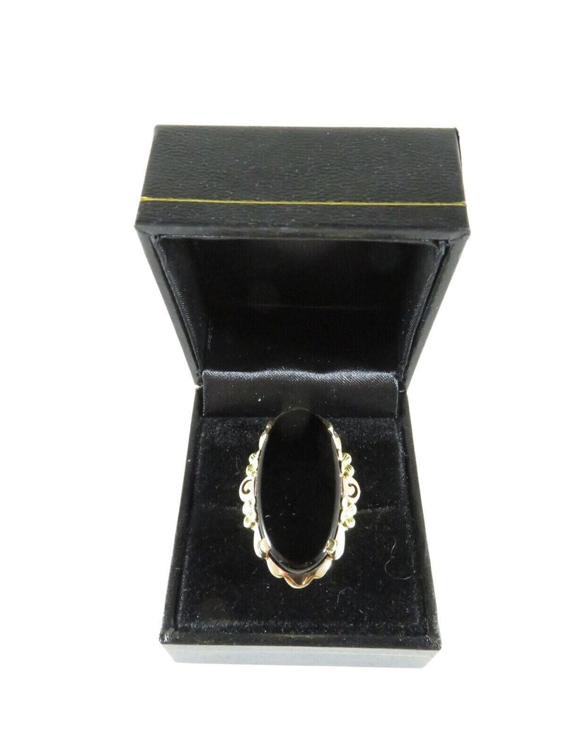 Bold Victorian Style Oval Onyx Rosy Yellow Gold Accented Cocktail Ring Flower Si product image for Just Stuff I Sell, clear front view, neutral background, original listing photo, optimized descriptive alt text, centered composition variant 5
