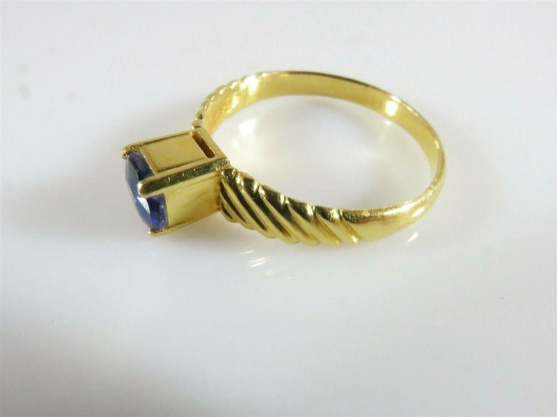 20K Gold .75 Carat Round Cut Natural Blue Sapphire Solitaire Ring Size 9.75