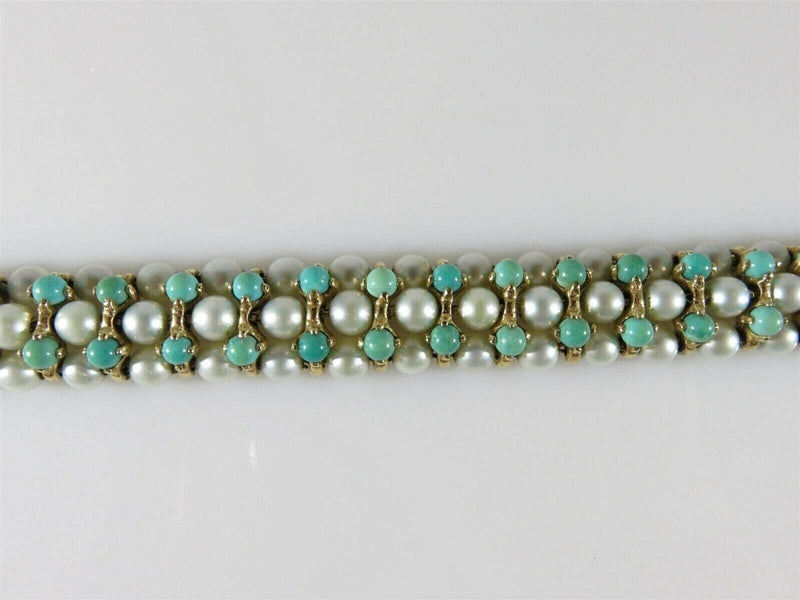 Beautiful 83 Pearl 52 Turquoise 7" TL Bracelet 14K Yellow Gold Setting 33.4 Gram product image for Just Stuff I Sell, clear front view, neutral background, original listing photo, optimized descriptive alt text, centered composition variant 6