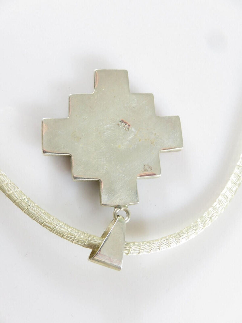 Sterling Silver Mesh Slide Necklace Southwestern Hardstone Geometric Pendant product image for Just Stuff I Sell, clear front view, neutral background, original listing photo, optimized descriptive alt text, centered composition variant 3