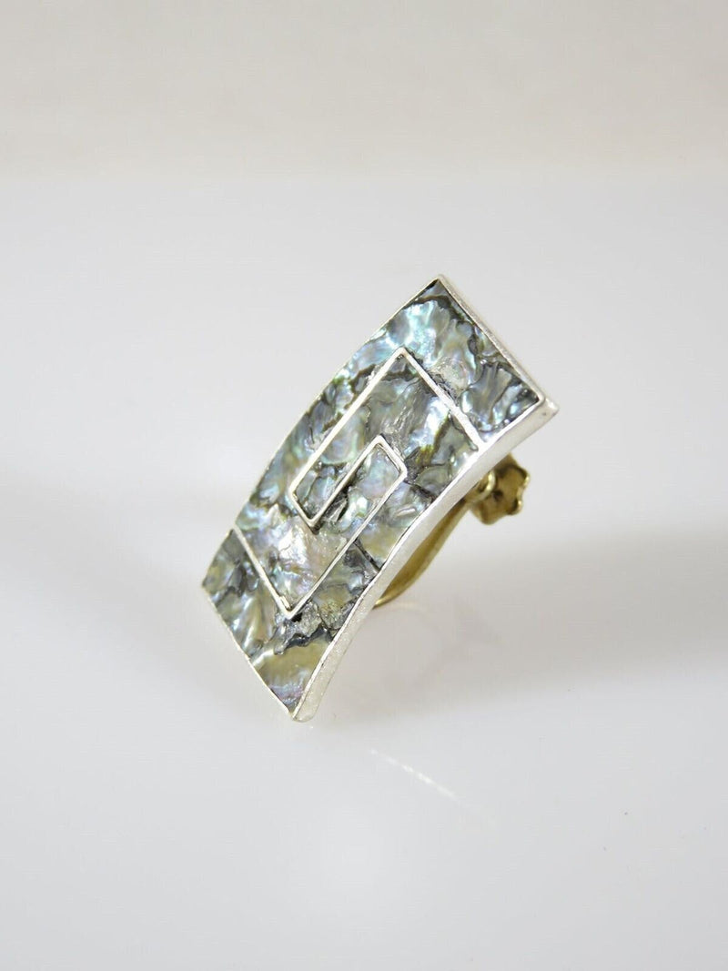 Modernist Mate-less Curved Abalone & Sterling Taxco Mexico Single Screw Back Earring product image for Just Stuff I Sell, clear front view, neutral background, original listing photo, optimized descriptive alt text, centered composition variant 3