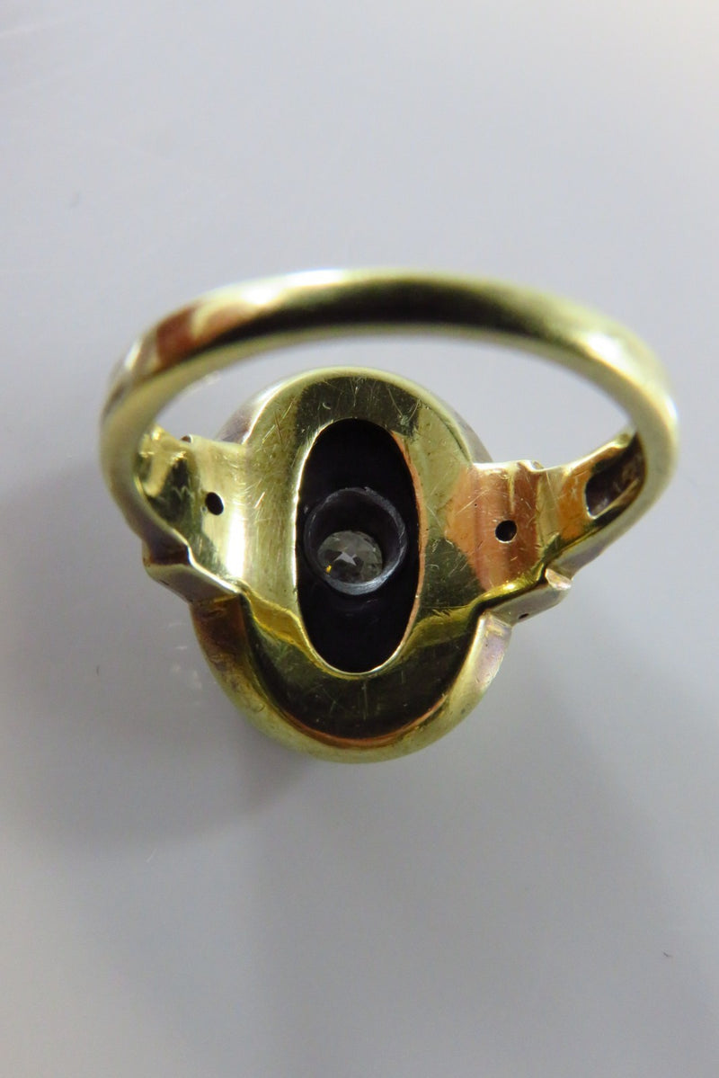 Art Deco 14K Gold Onyx Plaque Ring w/ Diamonds Onyx Size 4