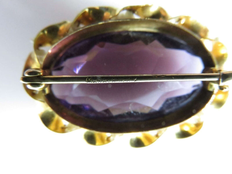 Art Nouveau Style 10K Seed Pearl Wrapped Purple Glass Brooch Pin by Marathon
