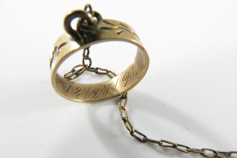 Victorian Child Hand Chain 10K Gold Engraved Ring c1898 Gold-Filled Bracelet