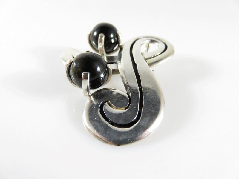 Fetching Modernist Swirling Silver & Onyx Brooch Pendant Taxco TC Conjoined Old product image for Just Stuff I Sell, clear front view, neutral background, original listing photo, optimized descriptive alt text, centered composition variant 3