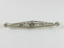 14K Art Deco White Gold Diamond Pierced Filigree Bar Bin Brooch 2 1/4" product image for Just Stuff I Sell, clear front view, neutral background, original listing photo, optimized descriptive alt text, centered composition