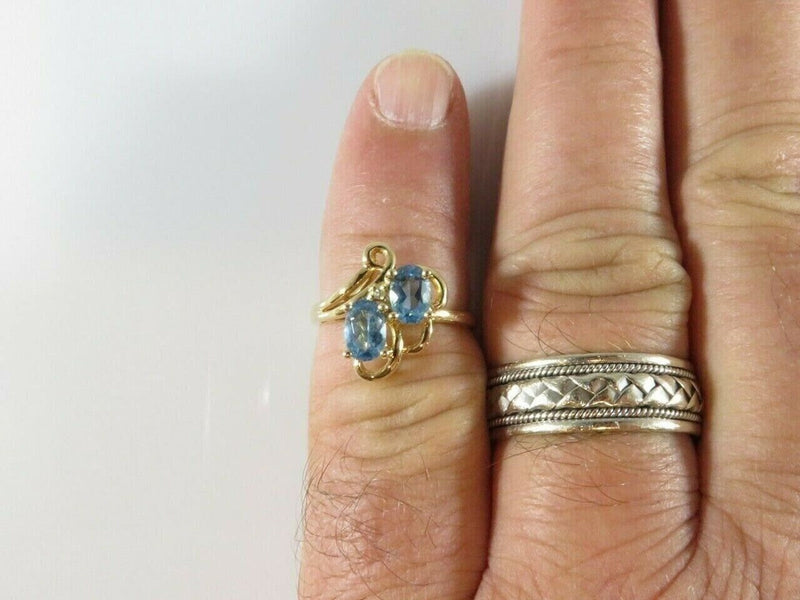 14K Yellow Gold Ring Size 6 3/4 with a Pair 6mm x 4mm Oval Cut Blue Topaz product image for Just Stuff I Sell, clear front view, neutral background, original listing photo, optimized descriptive alt text, centered composition variant 10
